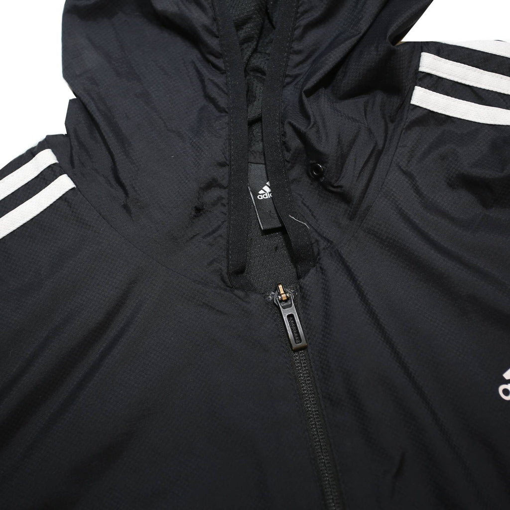 ADIDAS Mens Black Nylon Hooded Jacket L Plain Zip Sportswear Athletic Fit