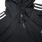 ADIDAS Mens Black Nylon Hooded Jacket L Plain Zip Sportswear Athletic Fit