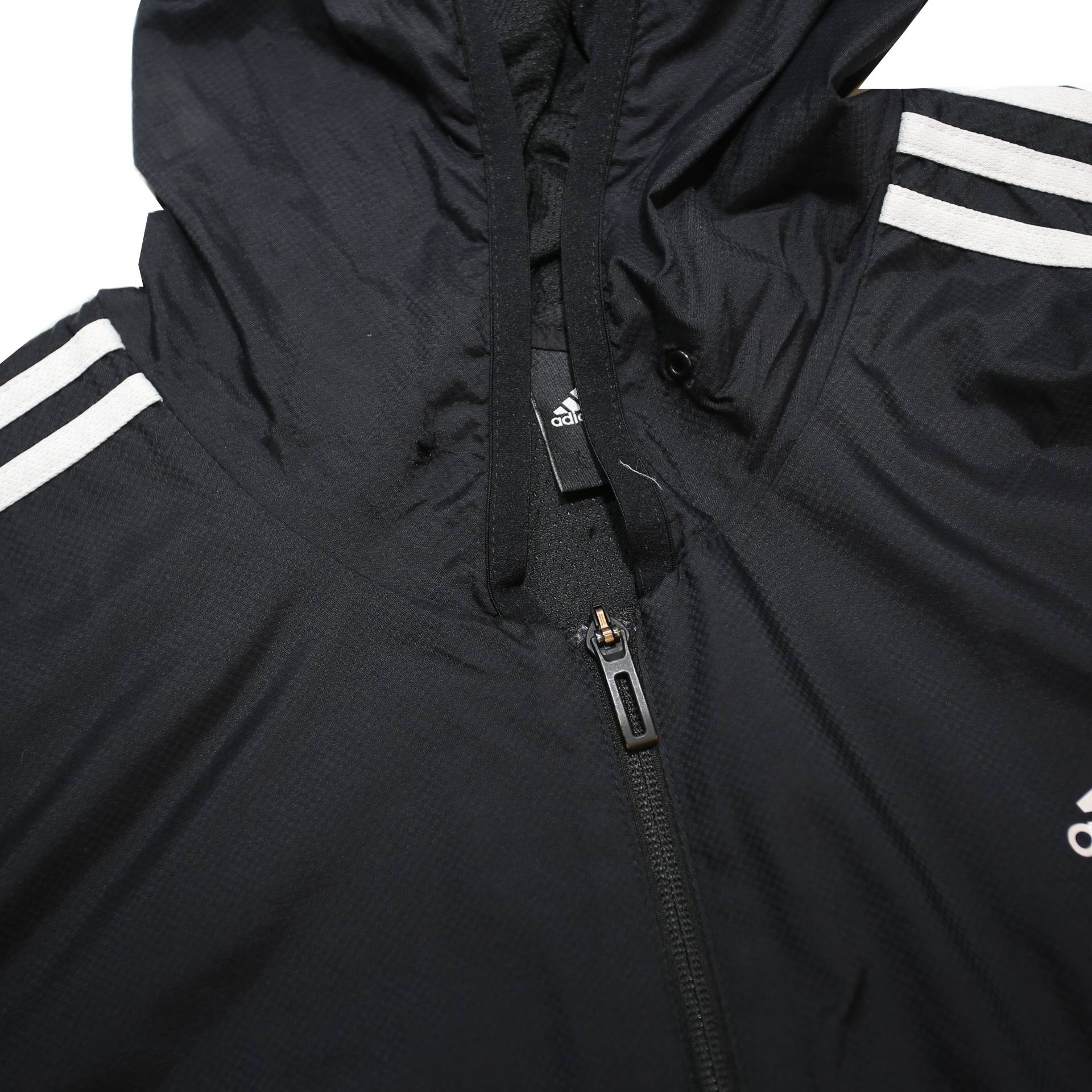ADIDAS Mens Black Nylon Hooded Jacket L Plain Zip Sportswear Athletic Fit