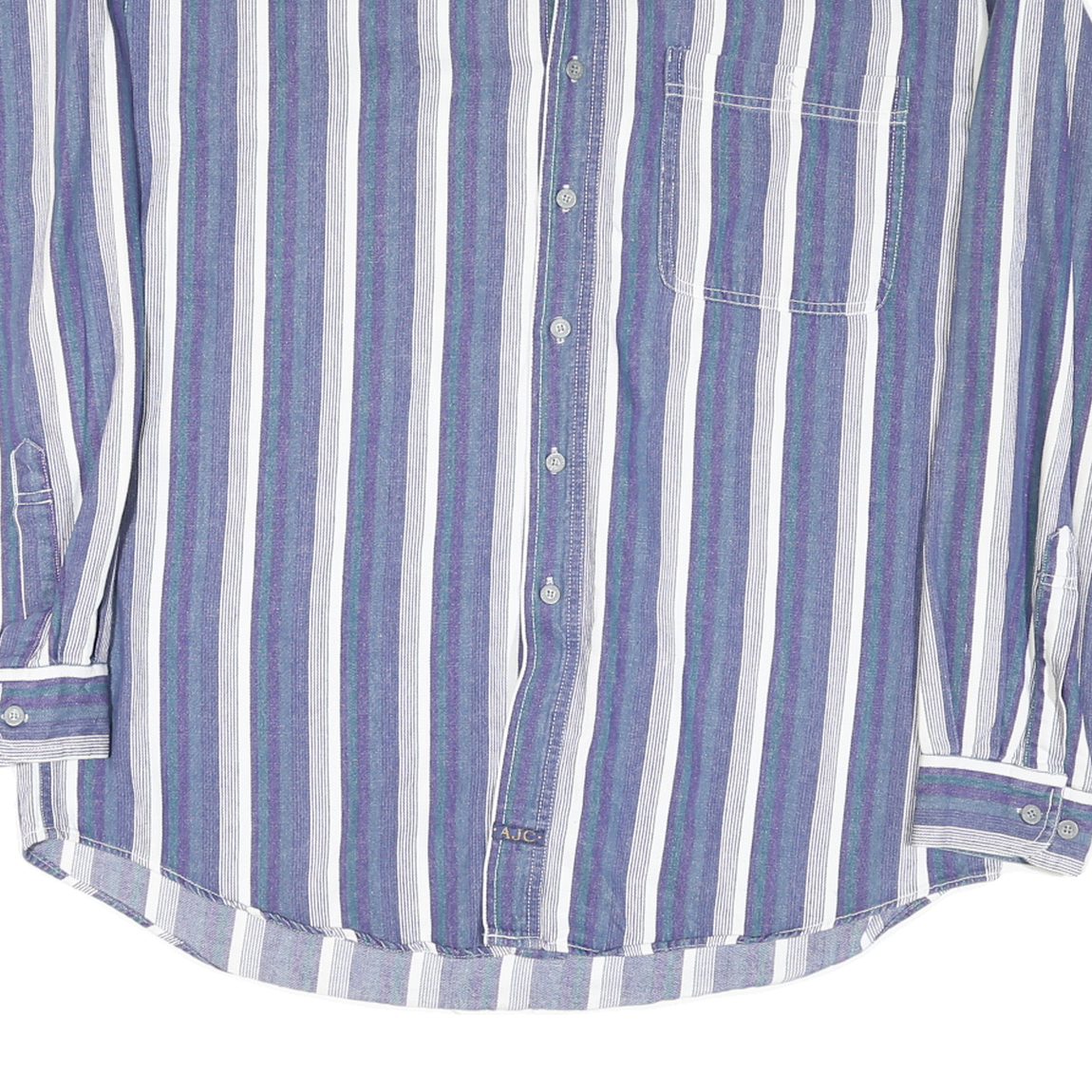 ARIZONA Mens Blue & Green Striped Cotton Blend Shirt L Casual Button Down