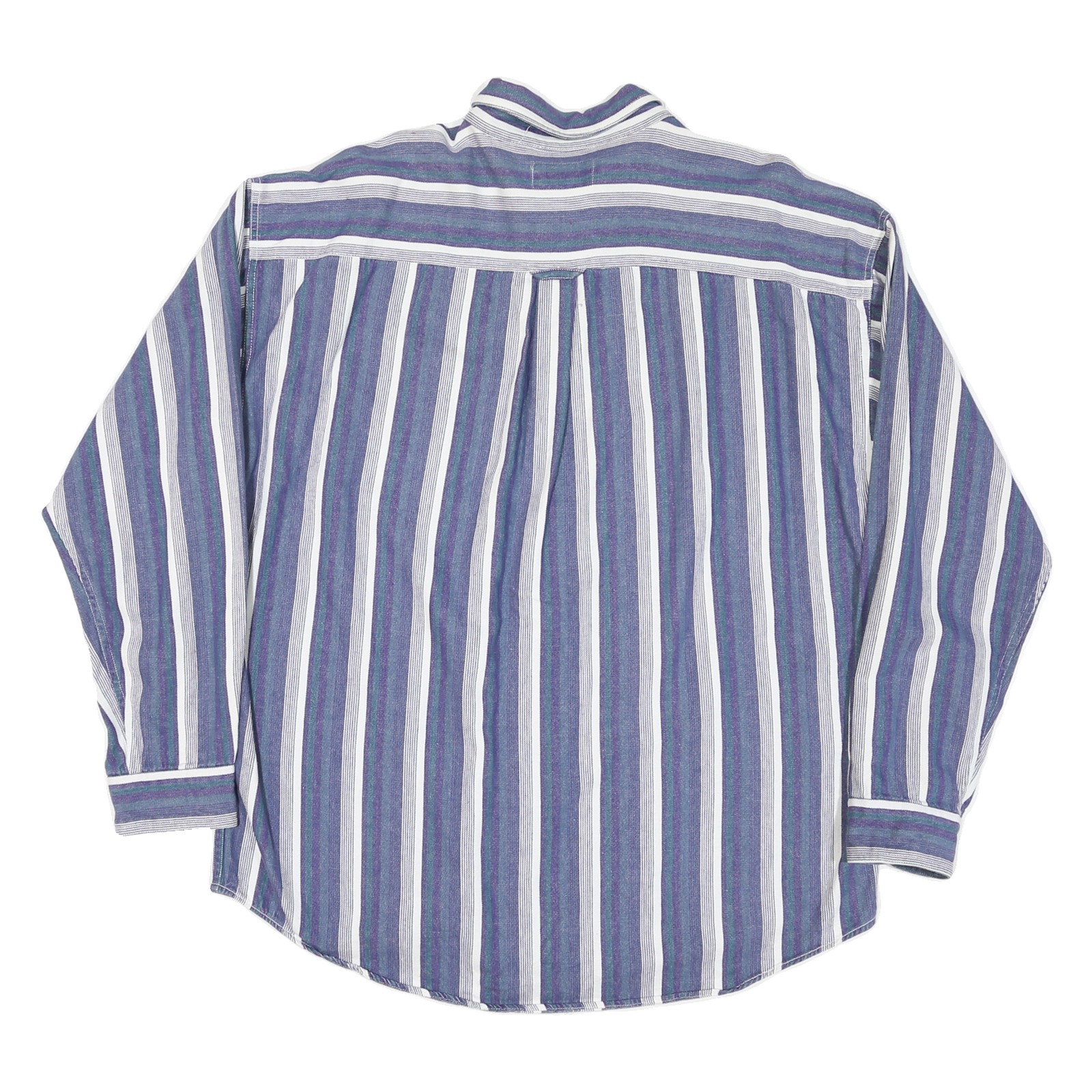 ARIZONA Mens Blue & Green Striped Cotton Blend Shirt L Casual Button Down