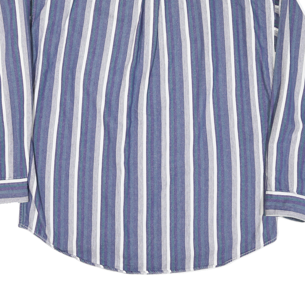 ARIZONA Mens Blue & Green Striped Cotton Blend Shirt L Casual Button Down