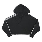 ADIDAS Womens Black Hoodie UK 10 Cropped Drawstring Pullover Cotton Blend