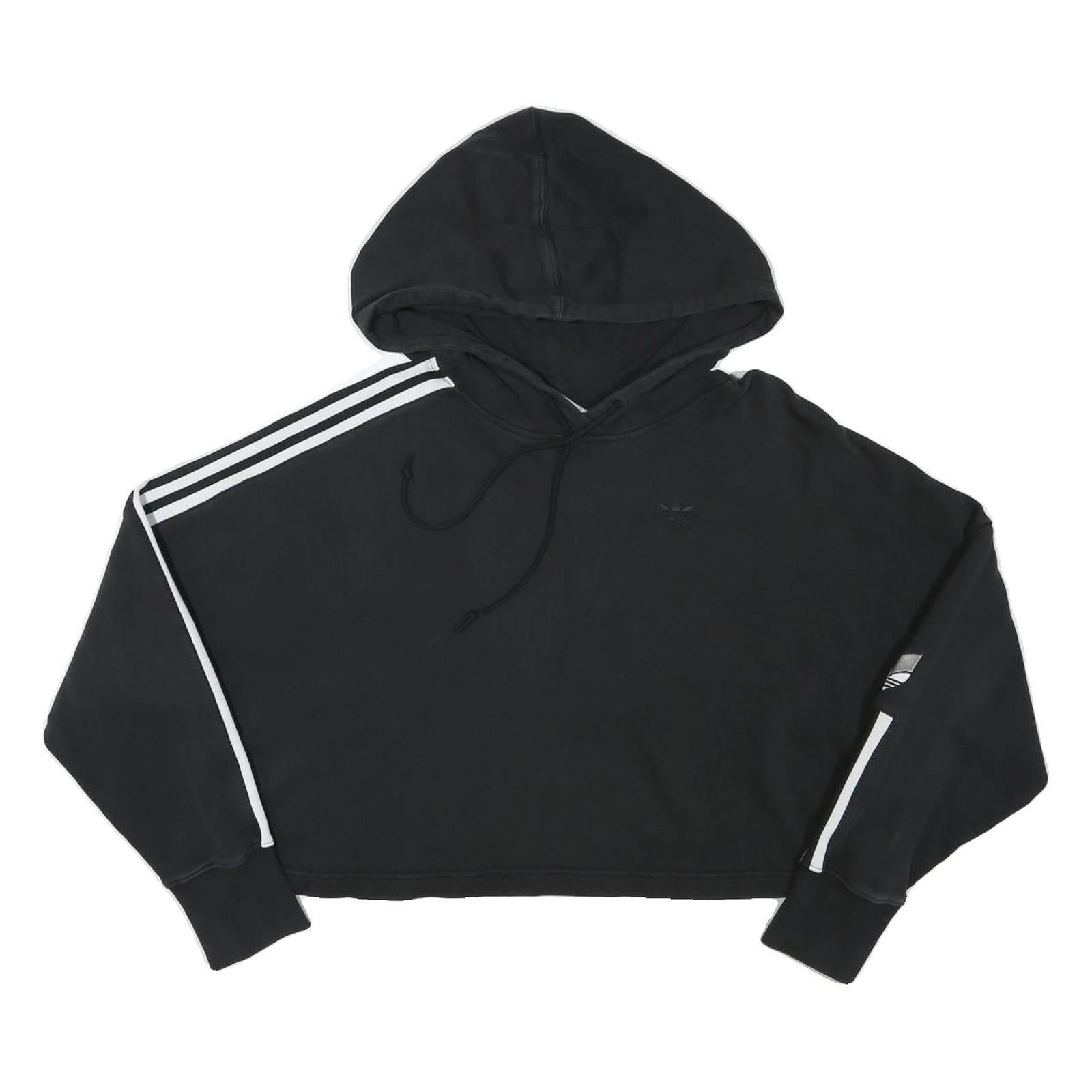 ADIDAS Womens Black Hoodie UK 10 Cropped Drawstring Pullover Cotton Blend