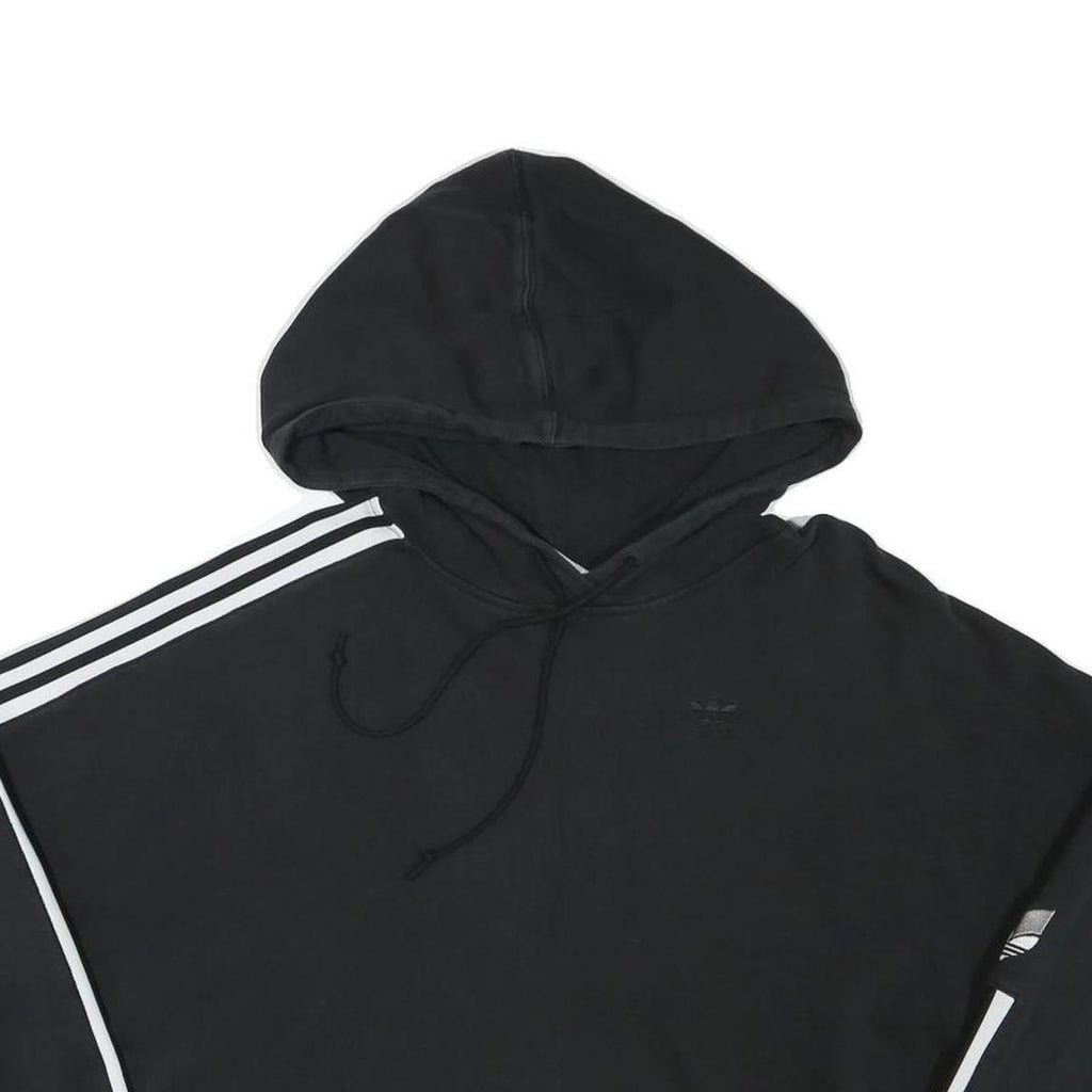 ADIDAS Womens Black Hoodie UK 10 Cropped Drawstring Pullover Cotton Blend