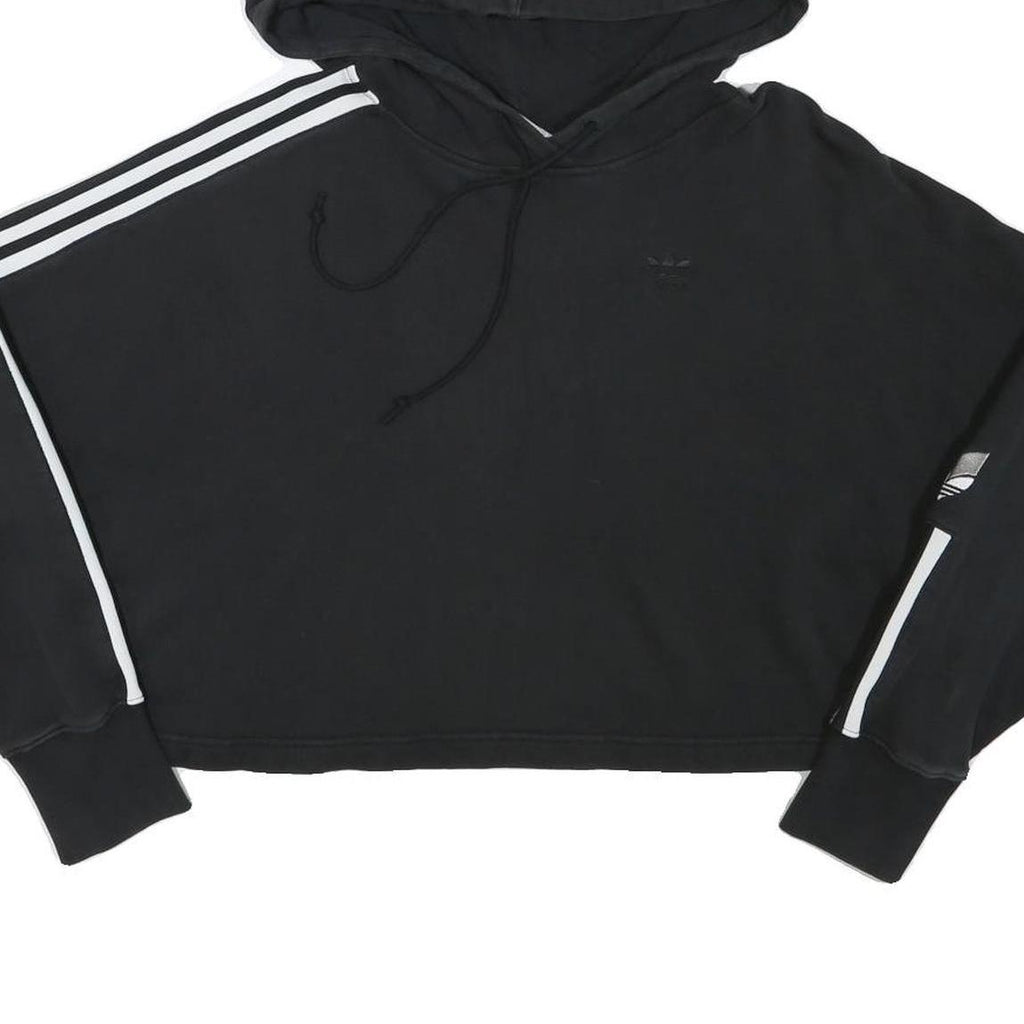 ADIDAS Womens Black Hoodie UK 10 Cropped Drawstring Pullover Cotton Blend