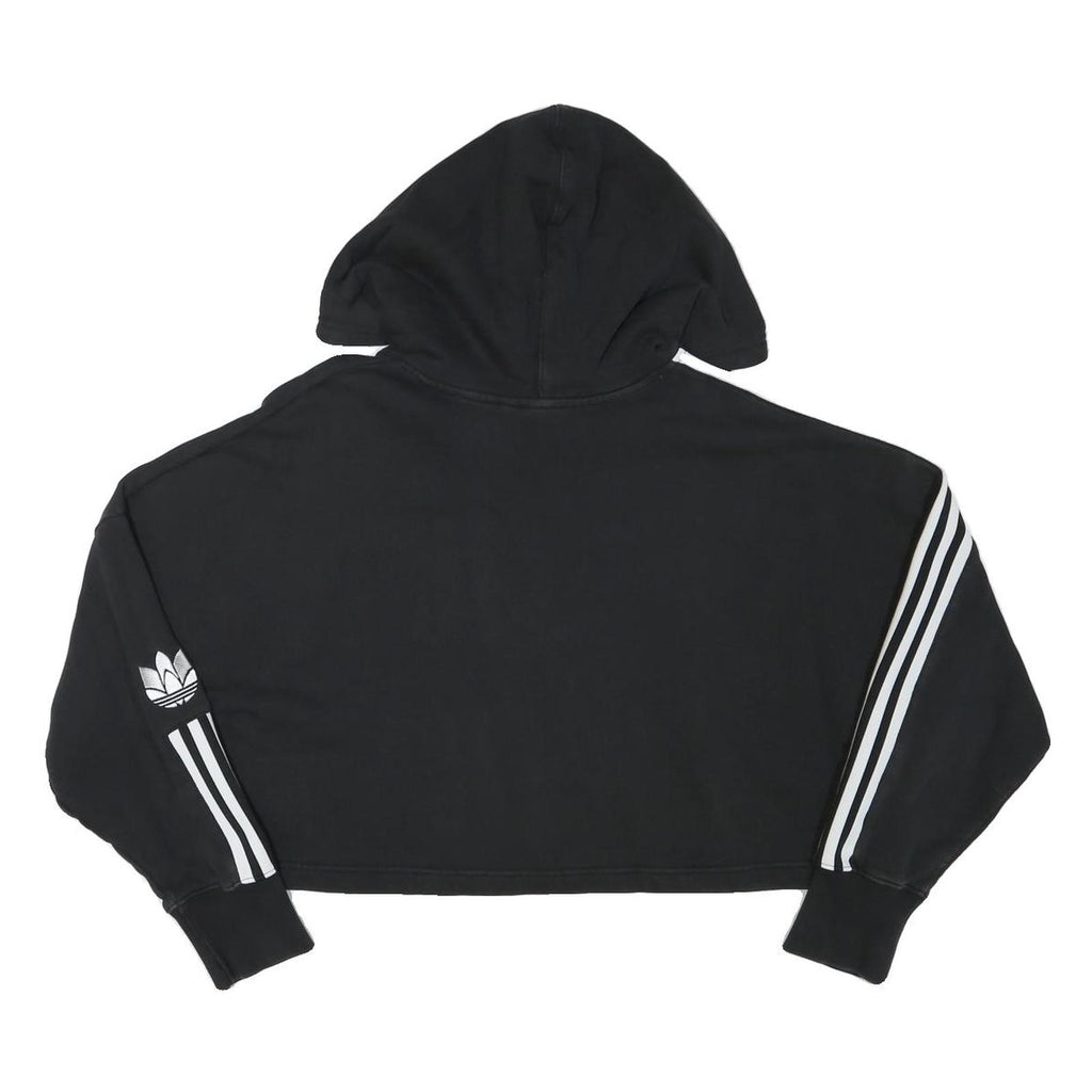 ADIDAS Womens Black Hoodie UK 10 Cropped Drawstring Pullover Cotton Blend
