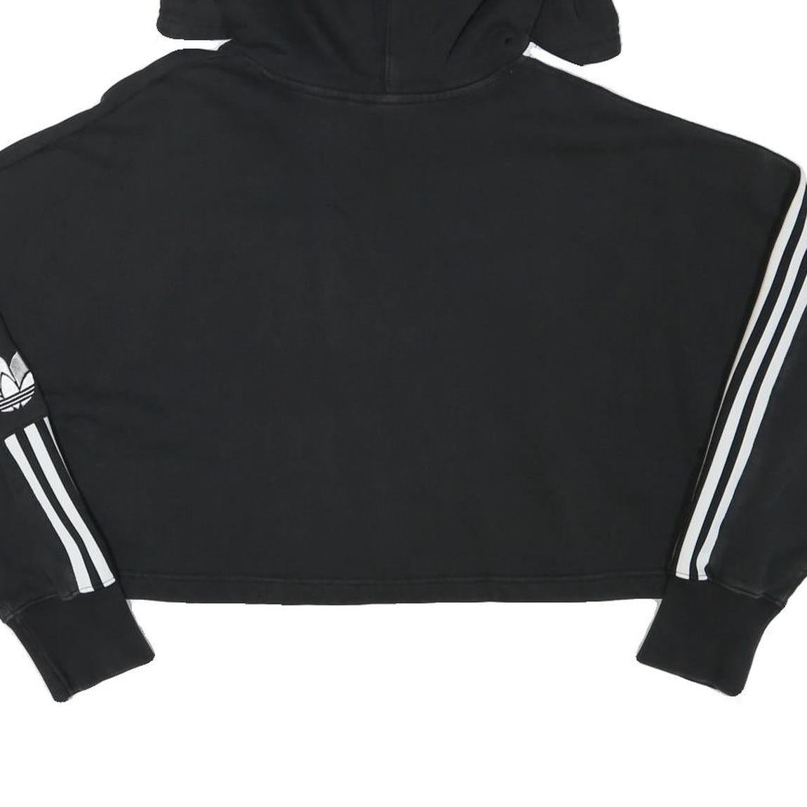 ADIDAS Womens Black Hoodie UK 10 Cropped Drawstring Pullover Cotton Blend