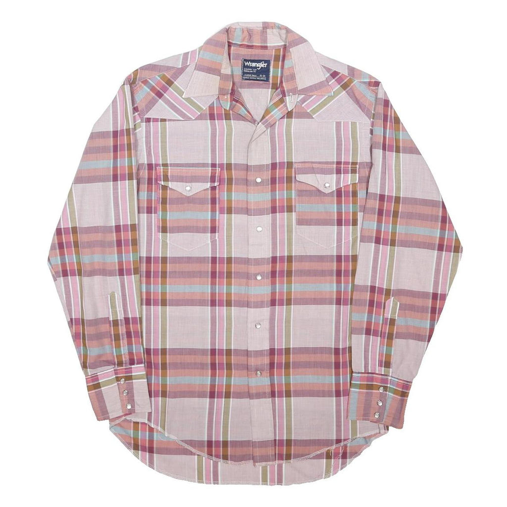 WRANGLER Mens Pink & Beige Check Western Shirt M Cotton Blend Long Sleeve