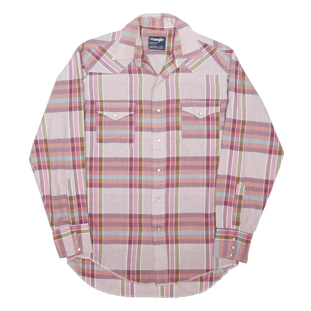 WRANGLER Mens Pink & Beige Check Western Shirt M Cotton Blend Long Sleeve
