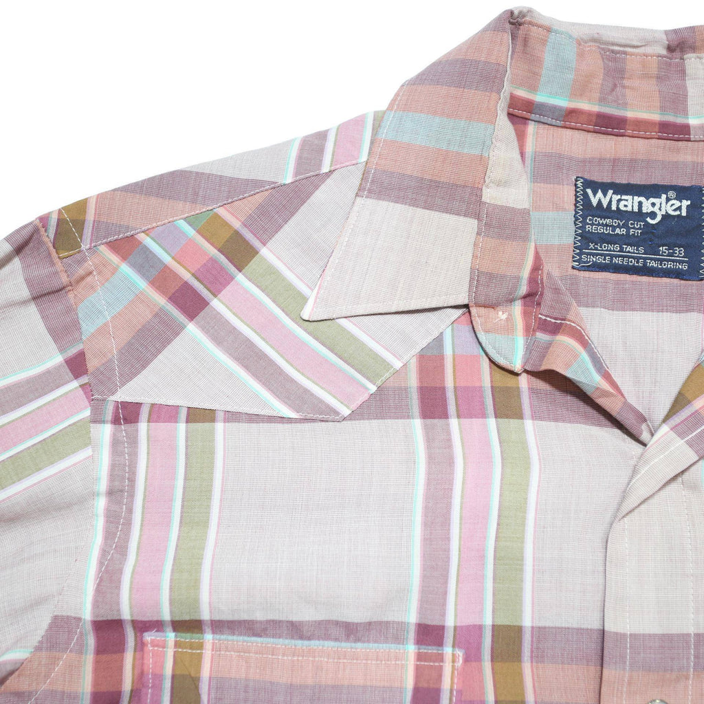 WRANGLER Mens Pink & Beige Check Western Shirt M Cotton Blend Long Sleeve