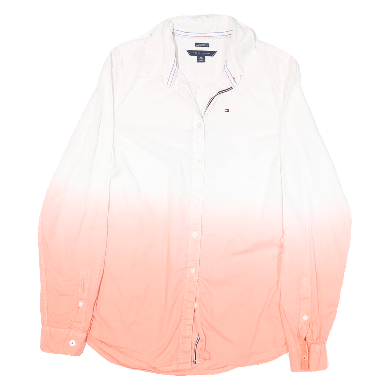 TOMMY HILFIGER Womens White & Pink Shirt XS Button Cotton Blend Casual