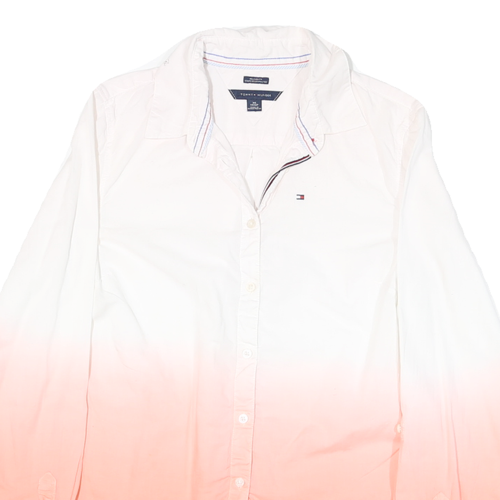TOMMY HILFIGER Womens White & Pink Shirt XS Button Cotton Blend Casual