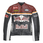 TOP RANGE Mens Brown & Black Red Bull Leather Zip Jacket S Racing Motorcycle