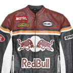TOP RANGE Mens Brown & Black Red Bull Leather Zip Jacket S Racing Motorcycle