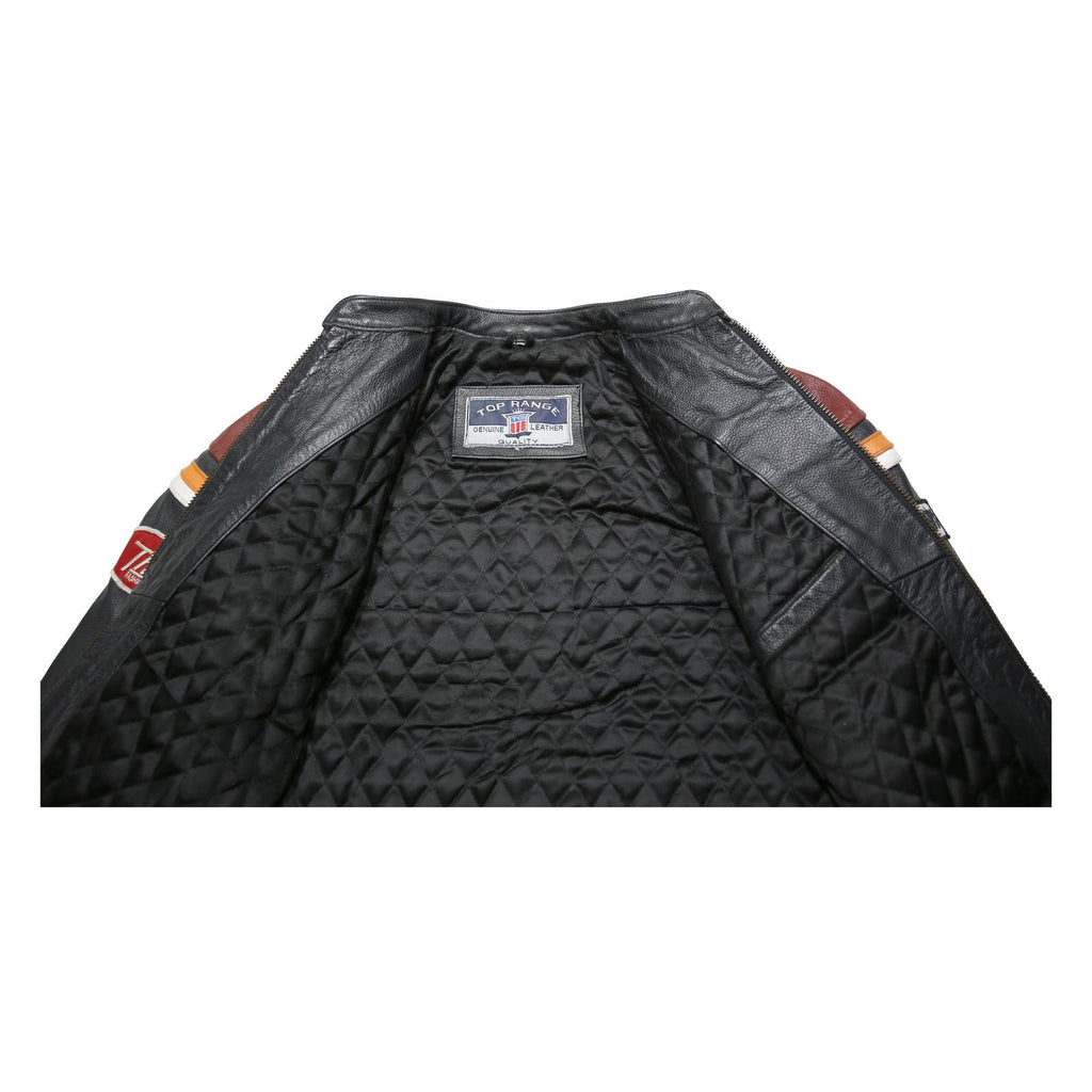 TOP RANGE Mens Brown & Black Red Bull Leather Zip Jacket S Racing Motorcycle