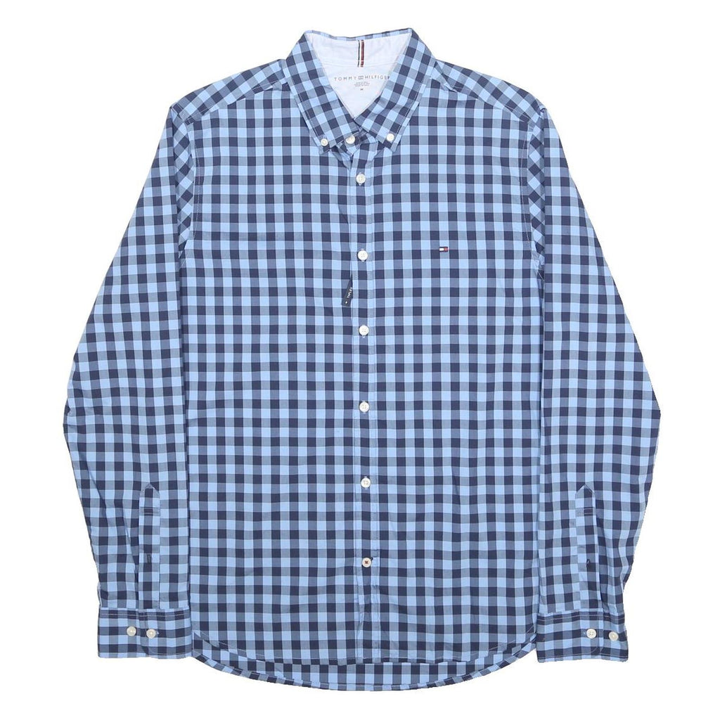 TOMMY HILFIGER Mens Blue Check Shirt M Button Down Cotton Blend Casual