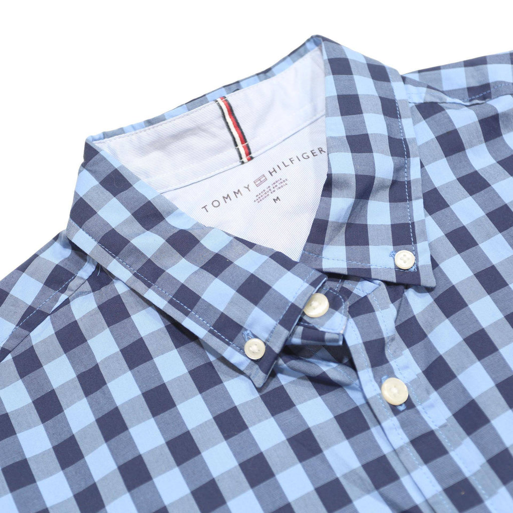 TOMMY HILFIGER Mens Blue Check Shirt M Button Down Cotton Blend Casual