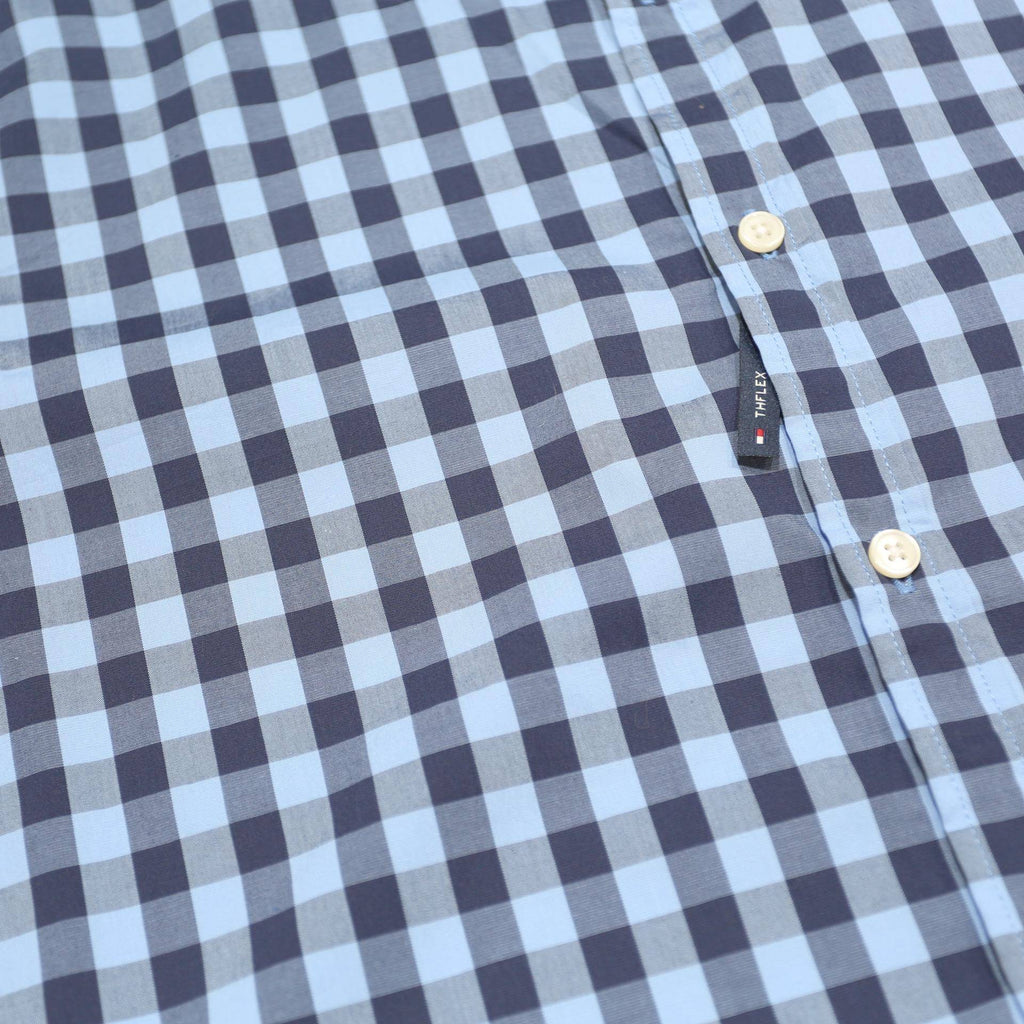 TOMMY HILFIGER Mens Blue Check Shirt M Button Down Cotton Blend Casual
