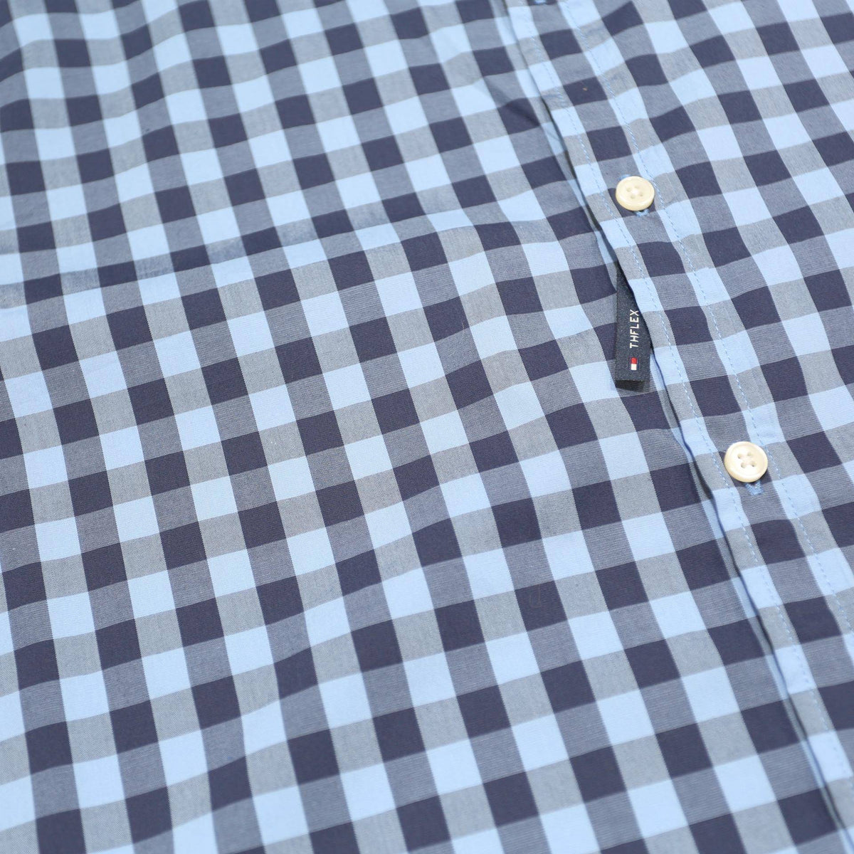 TOMMY HILFIGER Mens Blue Check Shirt M Button Down Cotton Blend Casual