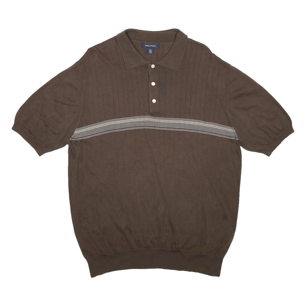 NAUTICA Mens Brown & Grey Short Sleeve Polo Shirt XL Striped Cotton Classic
