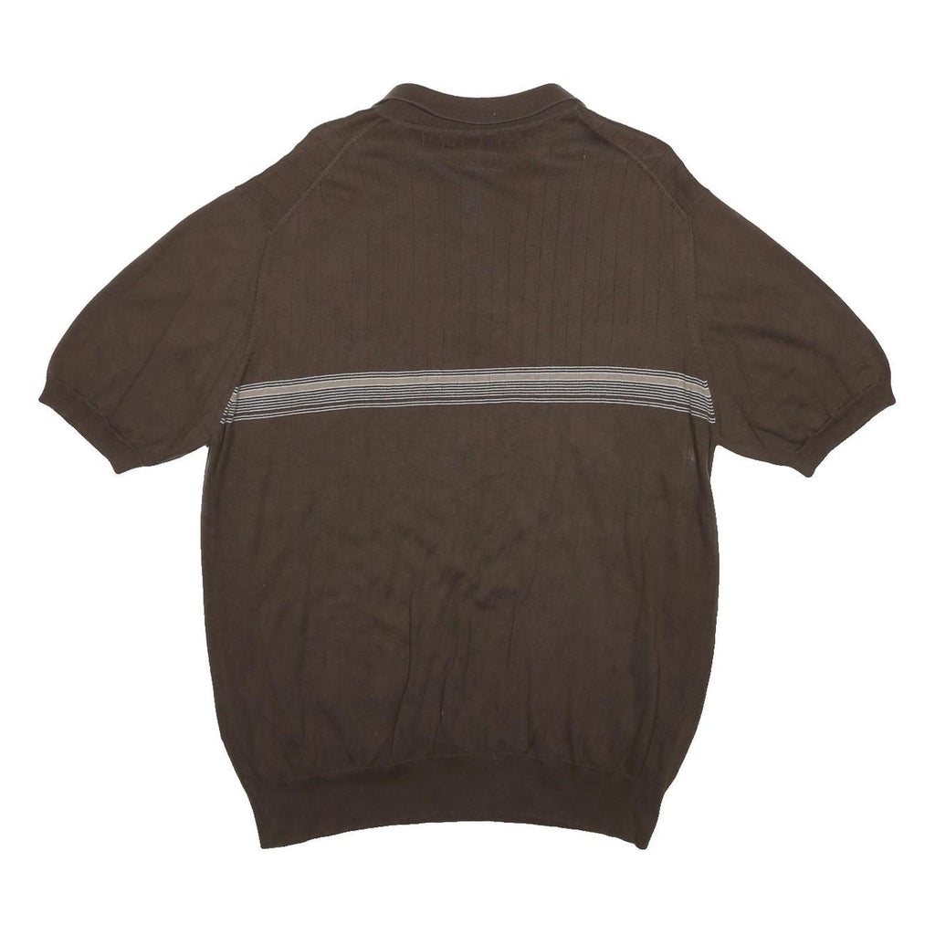 NAUTICA Mens Brown & Grey Short Sleeve Polo Shirt XL Striped Cotton Classic