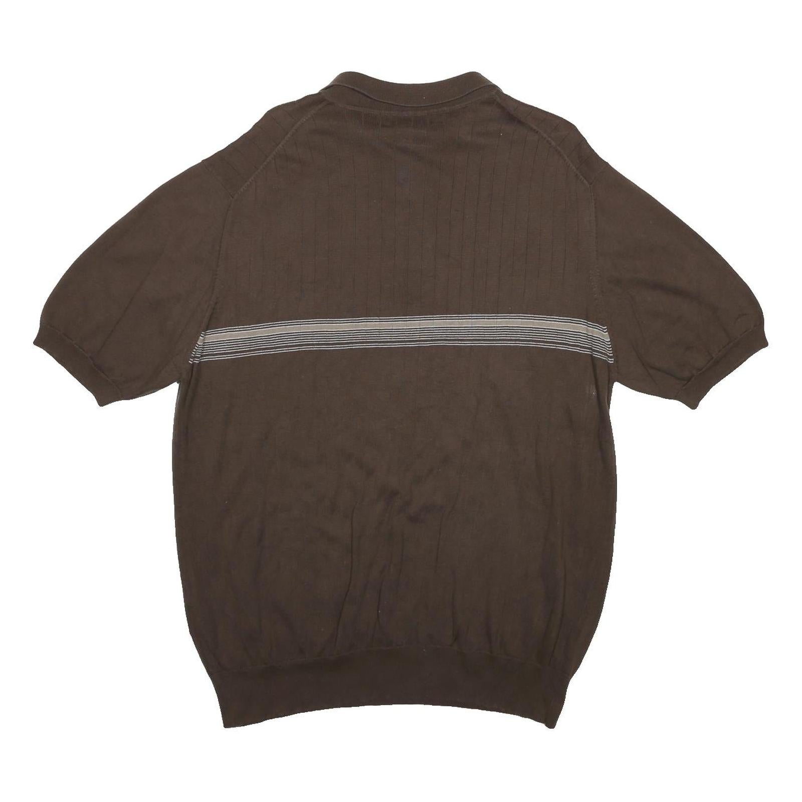 NAUTICA Mens Brown & Grey Short Sleeve Polo Shirt XL Striped Cotton Classic