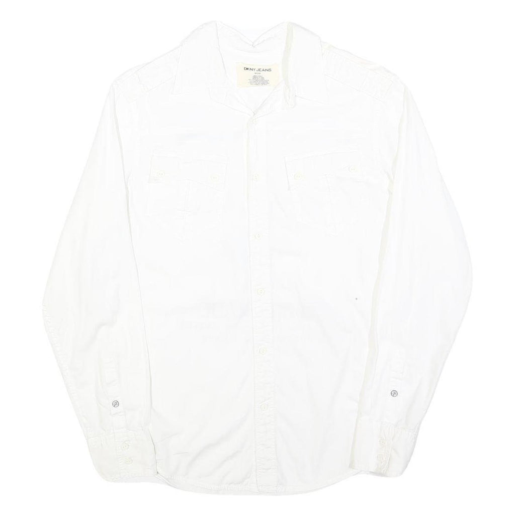 DKNY Mens White S Cotton Blend Casual Shirt East Village Print