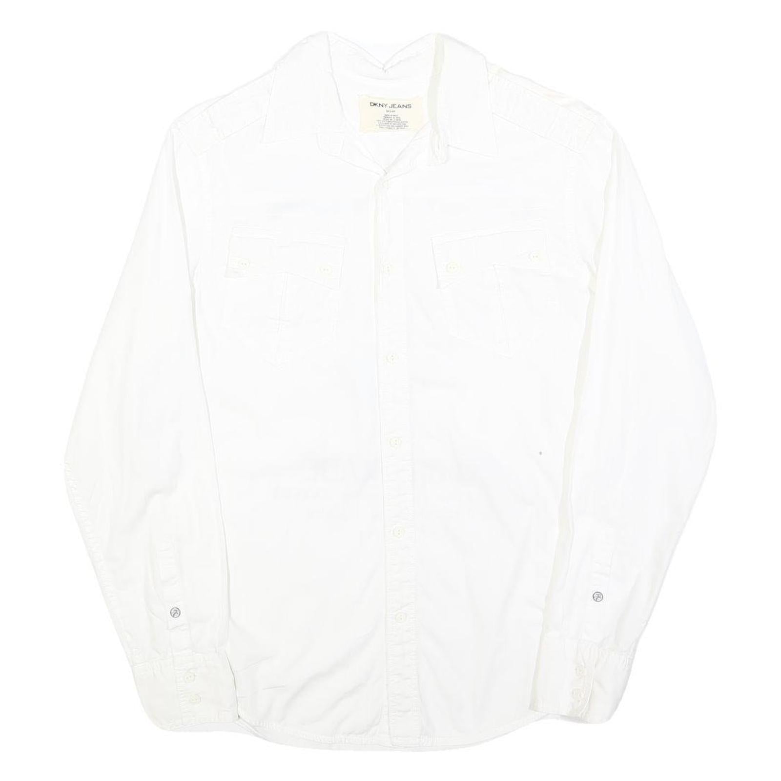 DKNY Mens White S Cotton Blend Casual Shirt East Village Print