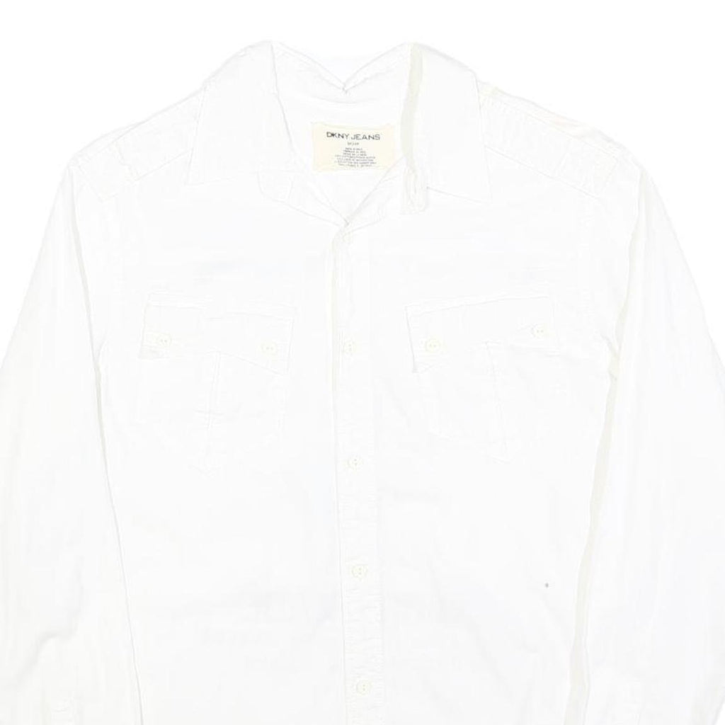 DKNY Mens White S Cotton Blend Casual Shirt East Village Print