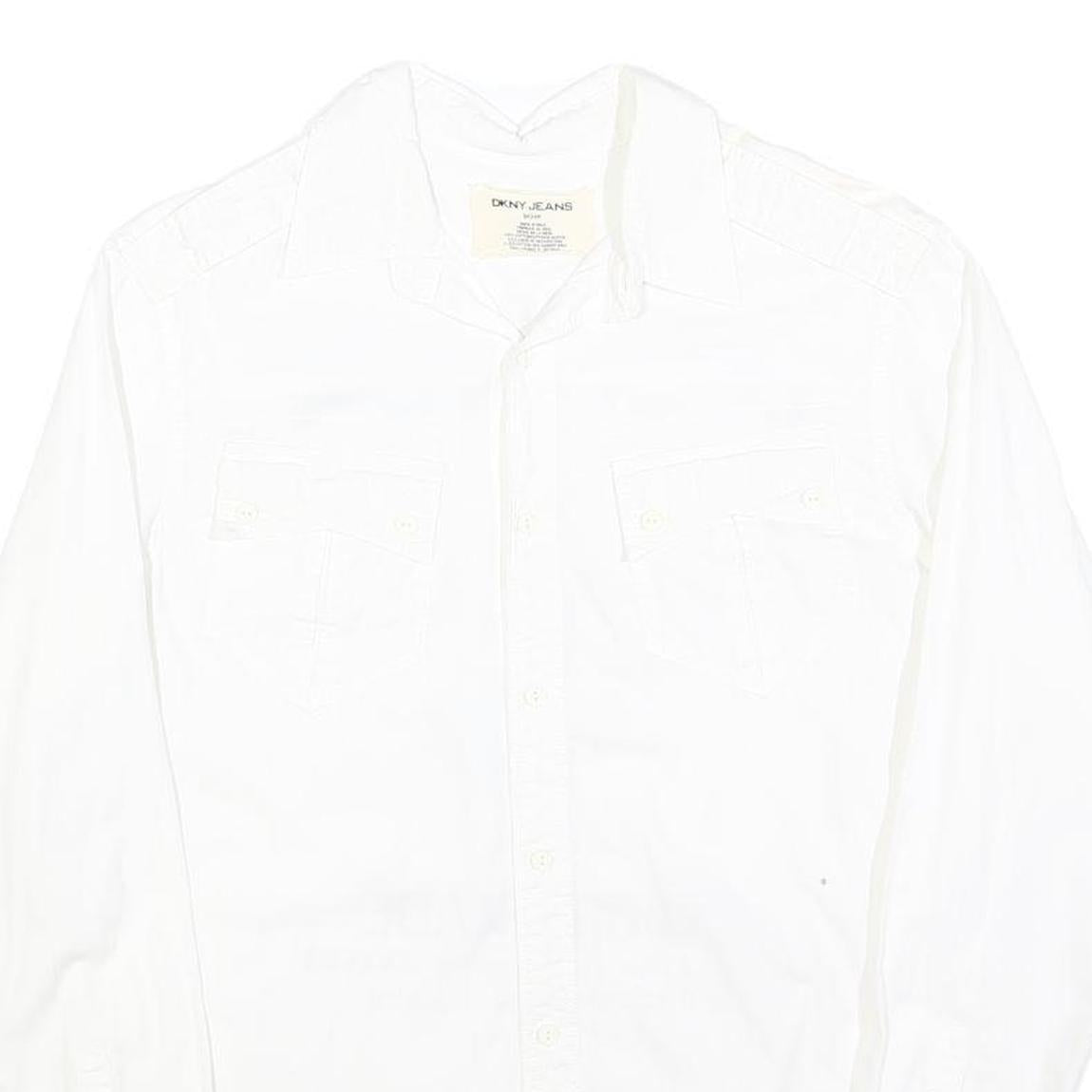 DKNY Mens White S Cotton Blend Casual Shirt East Village Print