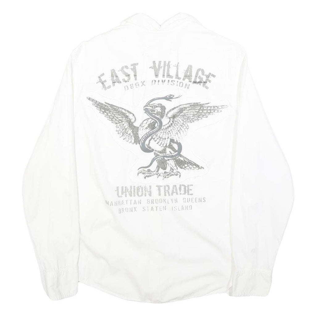 DKNY Mens White S Cotton Blend Casual Shirt East Village Print