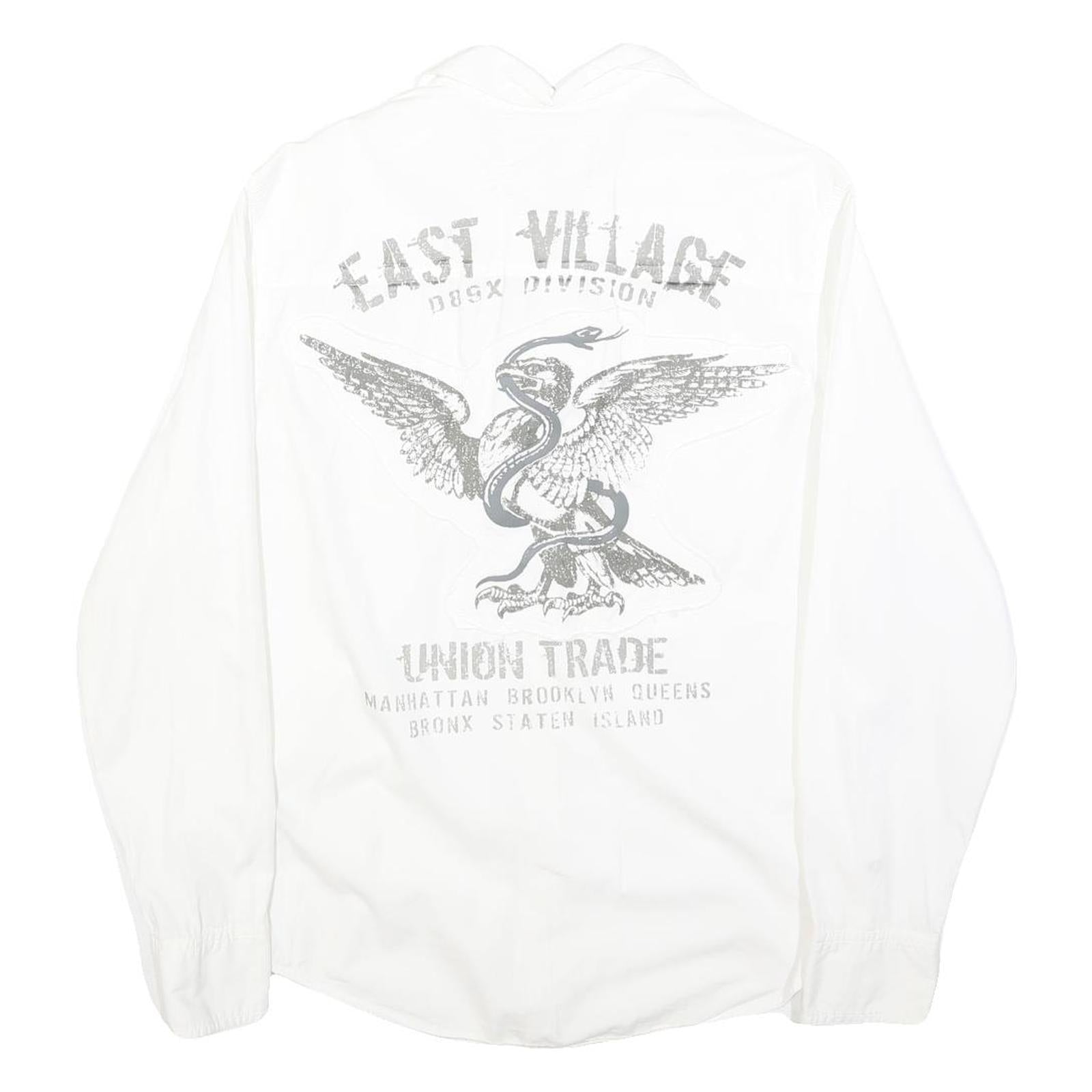 DKNY Mens White S Cotton Blend Casual Shirt East Village Print