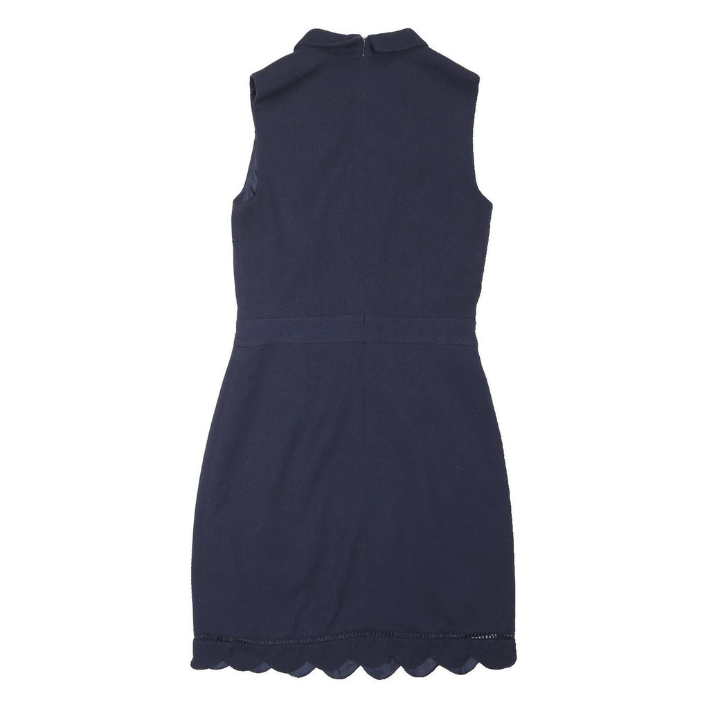 OASIS Womens Navy Fit & Flare Cotton Blend Sleeveless Mini Dress UK 8 Scallop