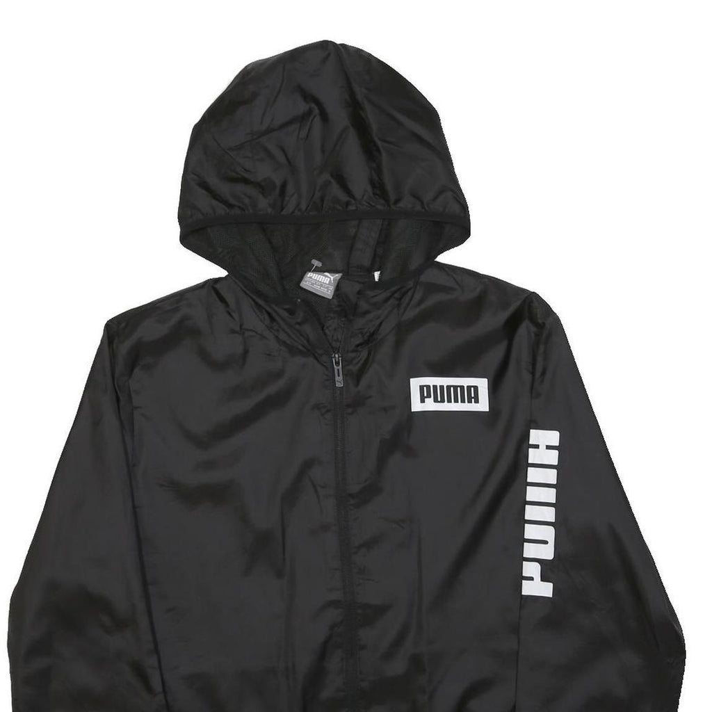 PUMA Mens Black Polyester Jacket S Zip Hoodie Logo Printed Athletic Casual