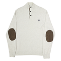 CHAPS Mens Cream Button Up Plain Crew Neck Basic Knit Jumper L Cotton