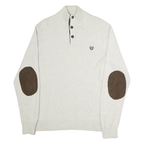 CHAPS Mens Cream Button Up Plain Crew Neck Basic Knit Jumper L Cotton