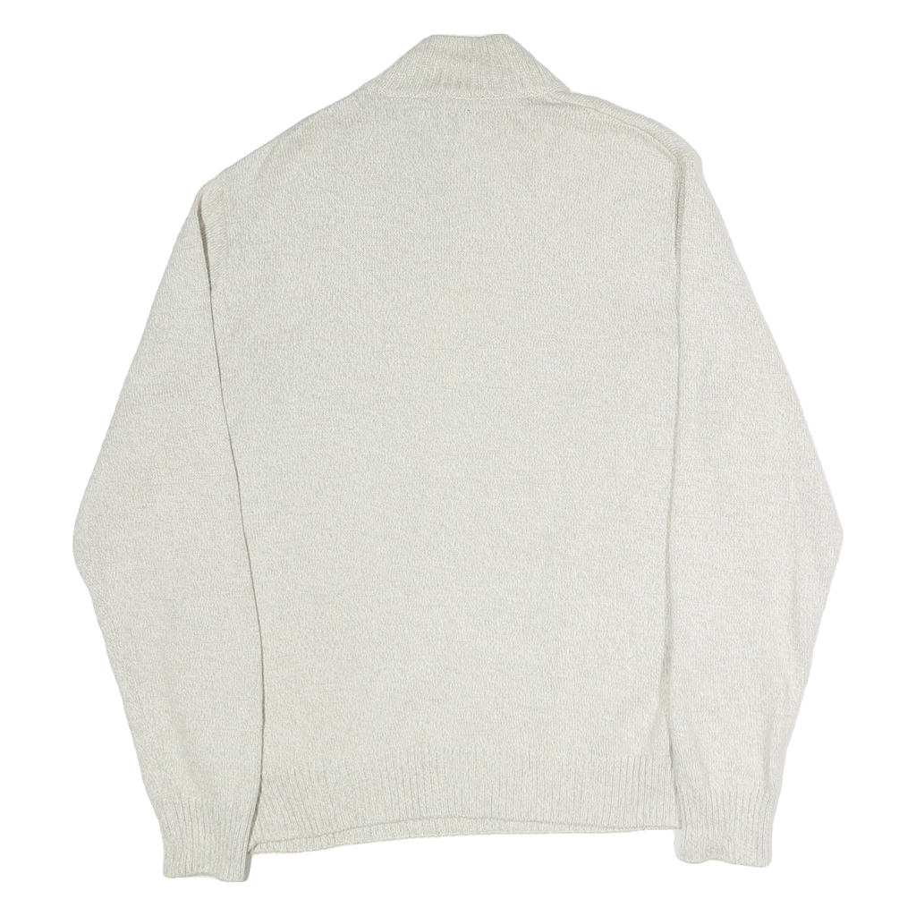 CHAPS Mens Cream Button Up Plain Crew Neck Basic Knit Jumper L Cotton