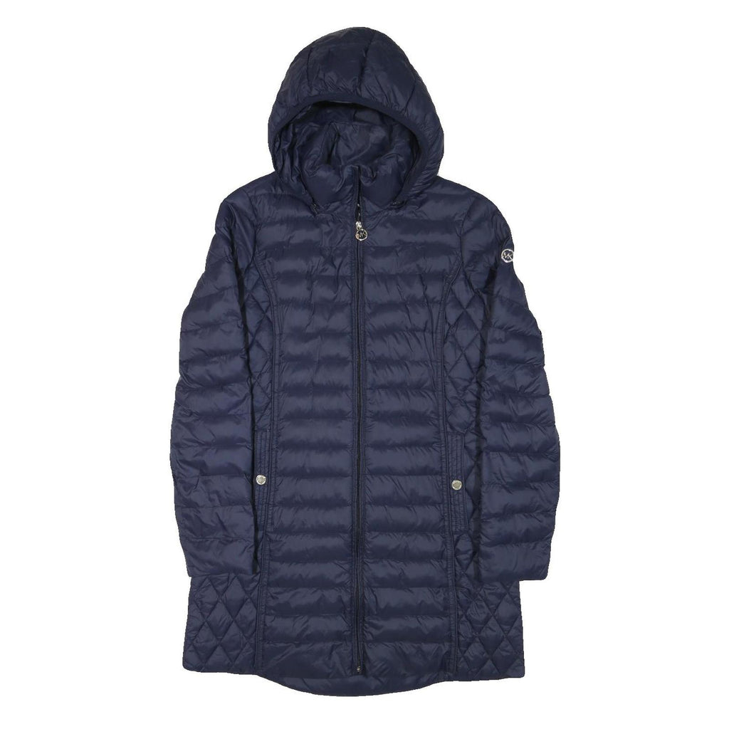 MICHAEL KORS Mens Navy Blue Quilted Jacket S Polyester Blend Zip Hooded Stylish