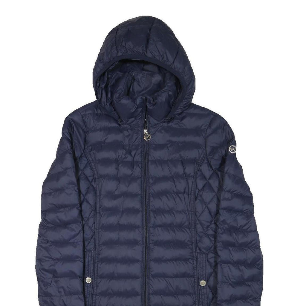 MICHAEL KORS Mens Navy Blue Quilted Jacket S Polyester Blend Zip Hooded Stylish
