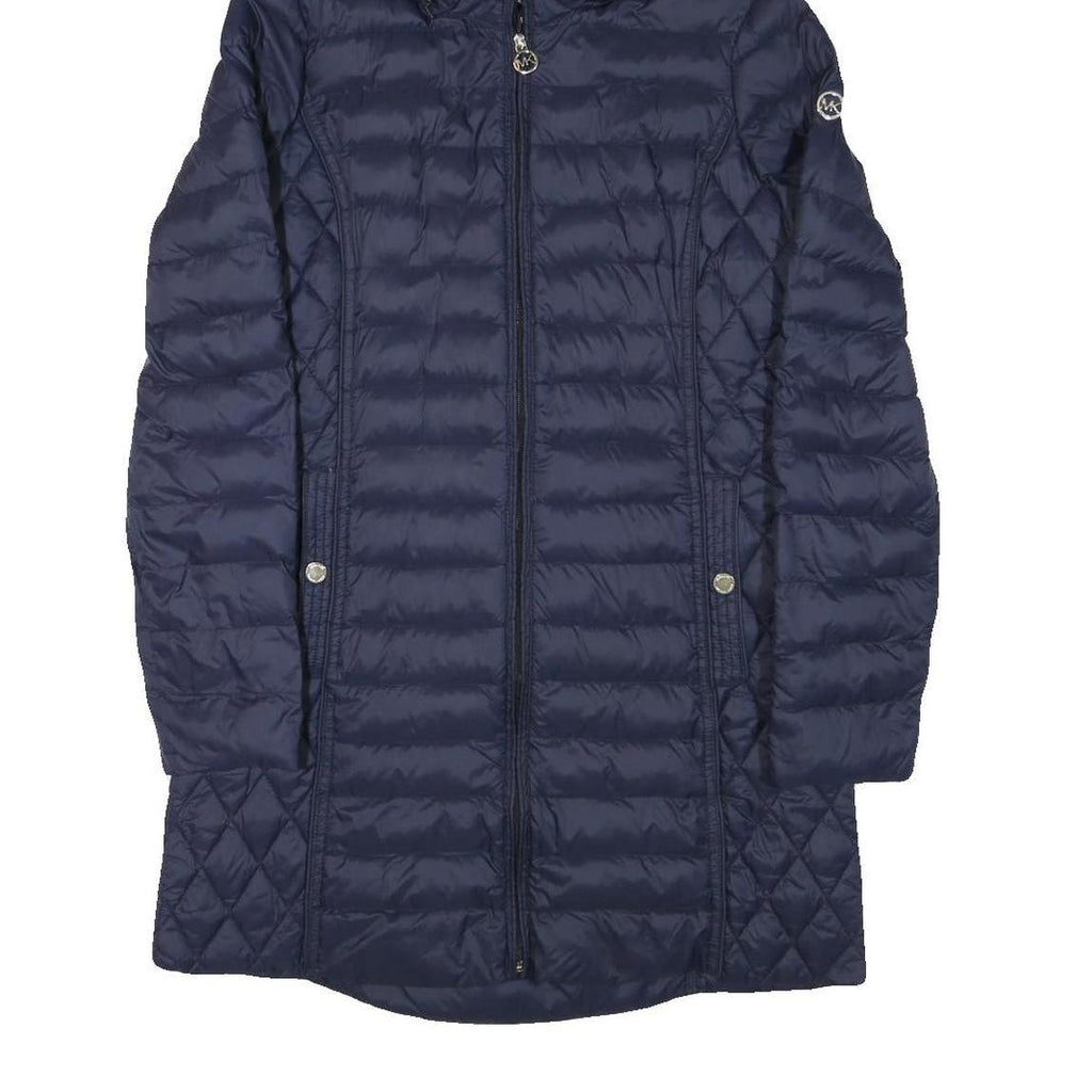 MICHAEL KORS Mens Navy Blue Quilted Jacket S Polyester Blend Zip Hooded Stylish