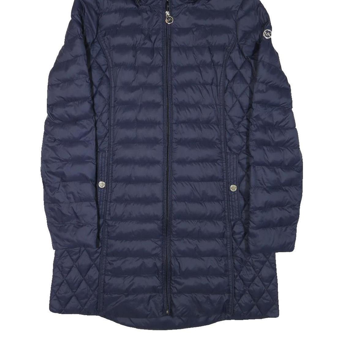 MICHAEL KORS Mens Navy Blue Quilted Jacket S Polyester Blend Zip Hooded Stylish