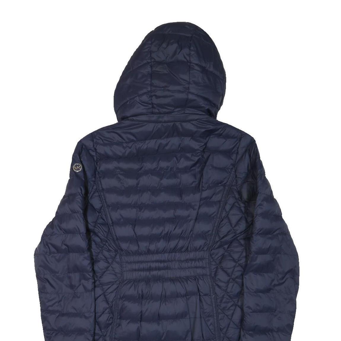 MICHAEL KORS Mens Navy Blue Quilted Jacket S Polyester Blend Zip Hooded Stylish
