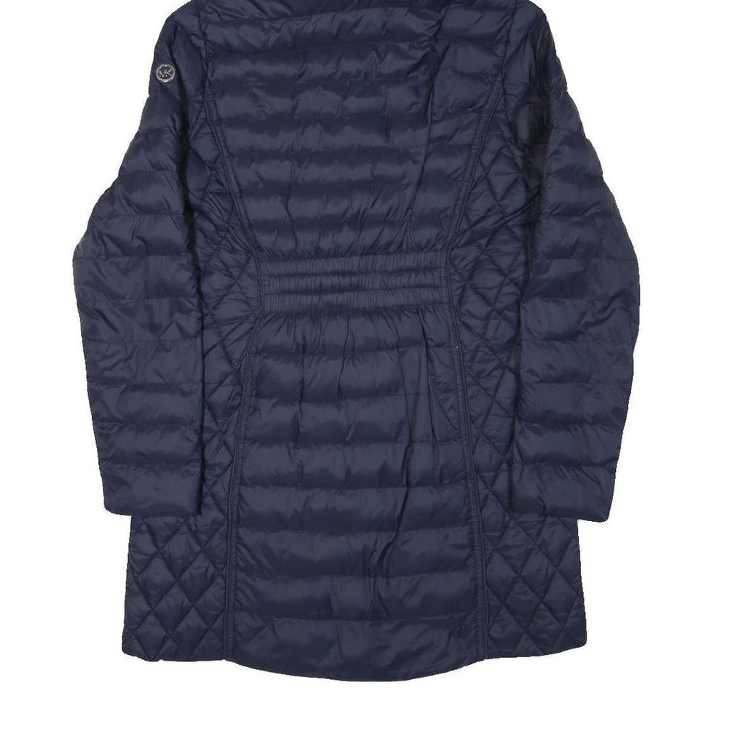 MICHAEL KORS Mens Navy Blue Quilted Jacket S Polyester Blend Zip Hooded Stylish