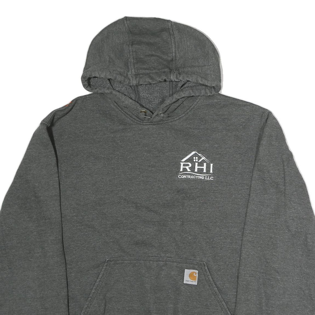 CARHARTT Mens Grey Hoodie L Cotton Logo Workwear Pullover Sweatshirt