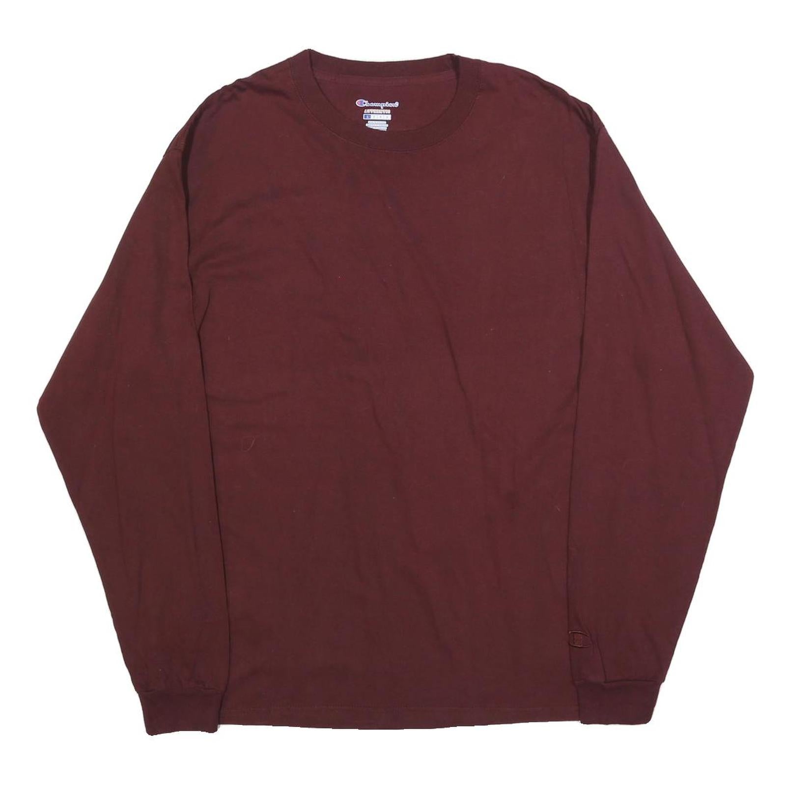 CHAMPION Mens Maroon Long Sleeve Crew Neck T-Shirt Cotton Blend L