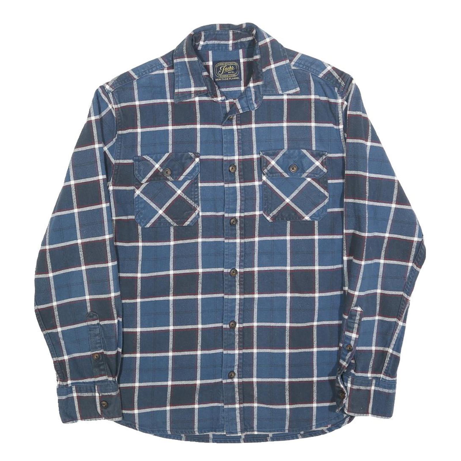 JACHS Mens Blue & White Check Shirt S Cotton Long Sleeve Casual Flannel