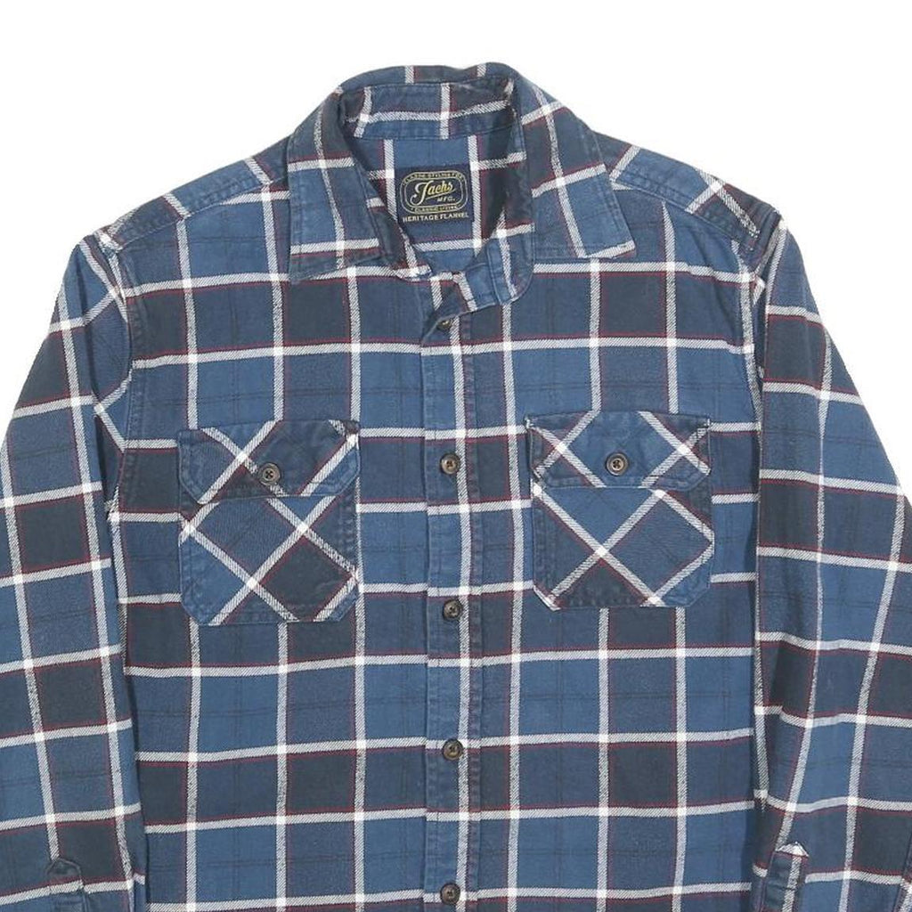 JACHS Mens Blue & White Check Shirt S Cotton Long Sleeve Casual Flannel