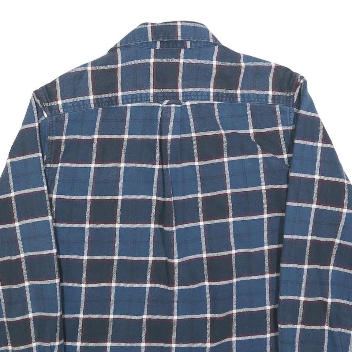 JACHS Mens Blue & White Check Shirt S Cotton Long Sleeve Casual Flannel