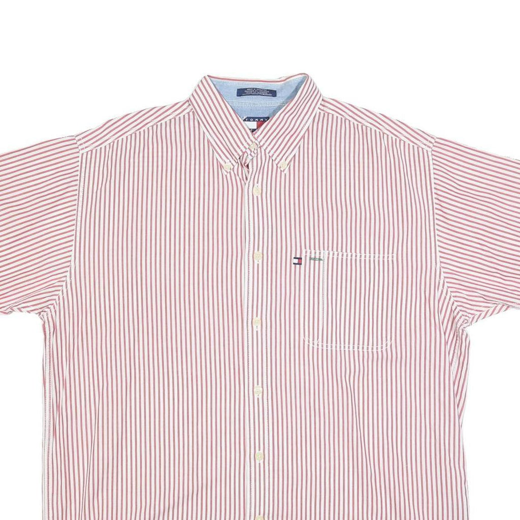 TOMMY JEANS Mens Red & White Stripe Shirt L Button Down Chest Pocket Casual